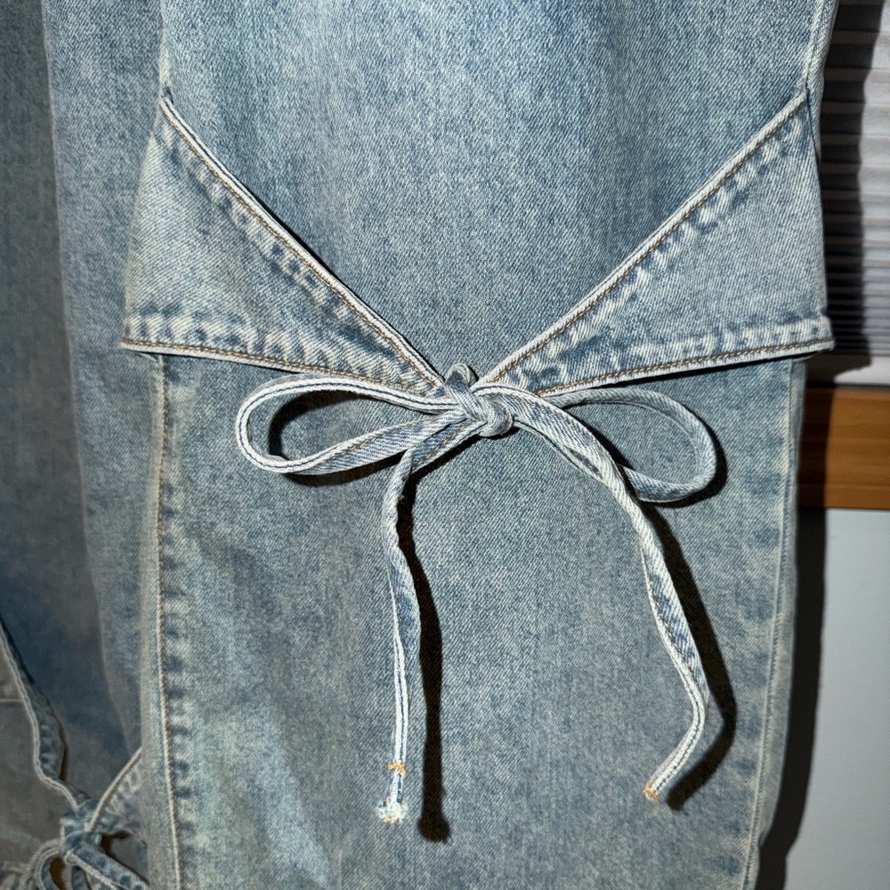 Cider Light Blue Denim Tie-Knot Wide Leg Overalls - Picture 12 of 14